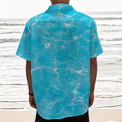 Pool Water Surface Print Textured Short Sleeve Shirt