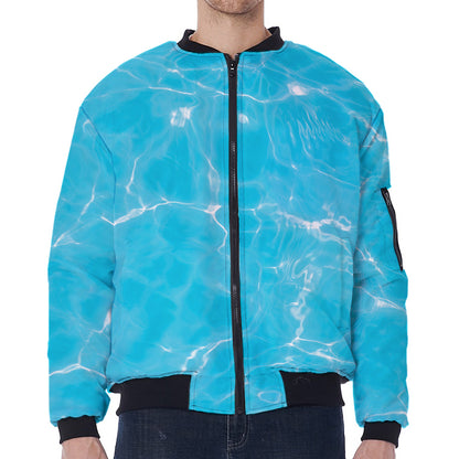 Pool Water Surface Print Zip Sleeve Bomber Jacket