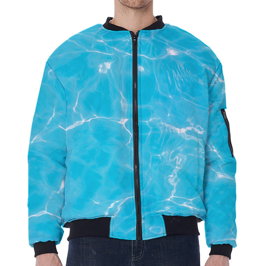 Pool Water Surface Print Zip Sleeve Bomber Jacket