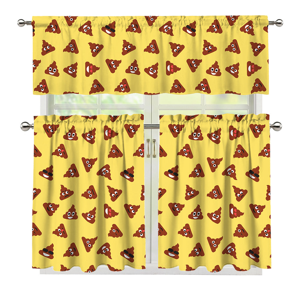 Poop Emoji Pattern Print 3 Piece Kitchen Curtains