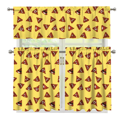 Poop Emoji Pattern Print 3 Piece Kitchen Curtains