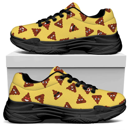 Poop Emoji Pattern Print Black Chunky Shoes