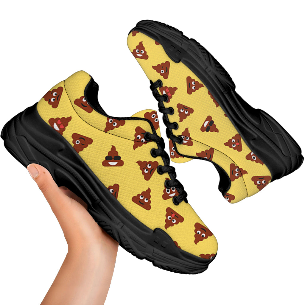 Poop Emoji Pattern Print Black Chunky Shoes