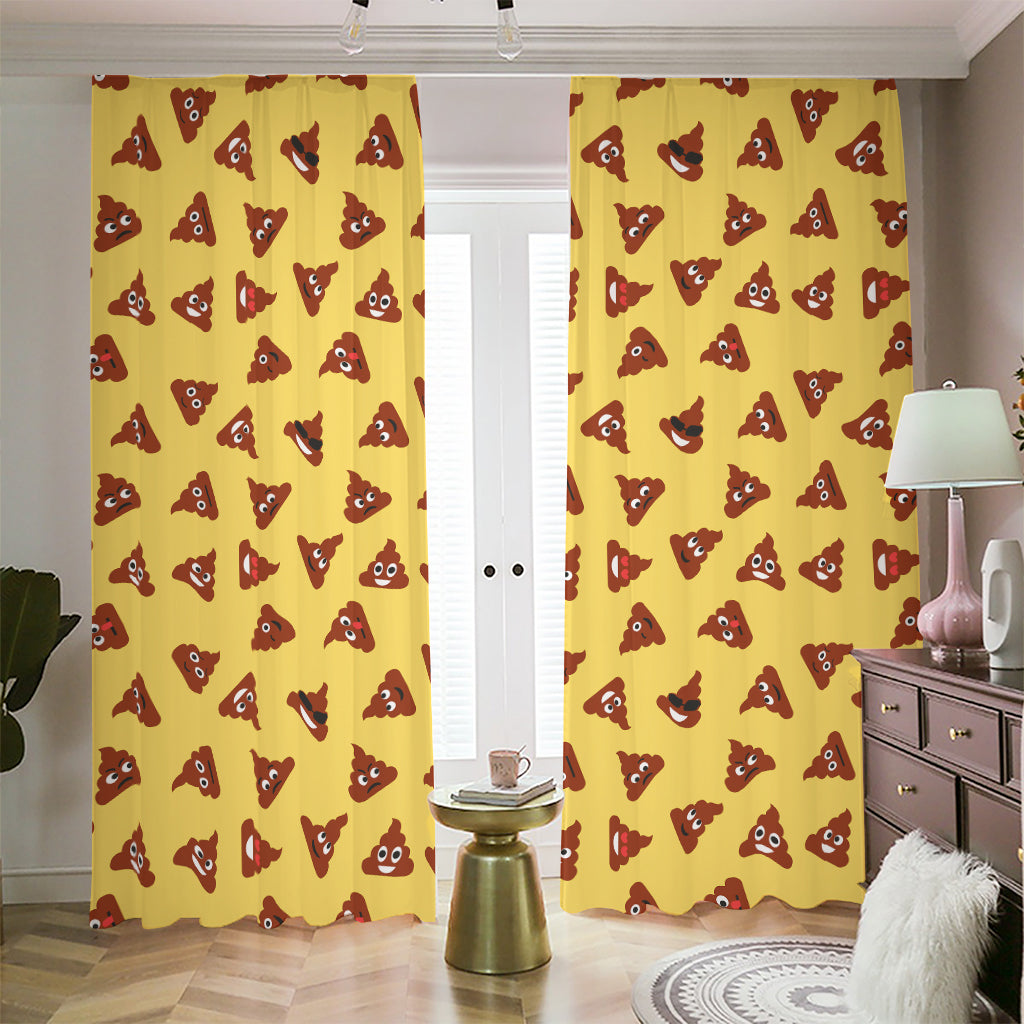 Poop Emoji Pattern Print Blackout Pencil Pleat Curtains