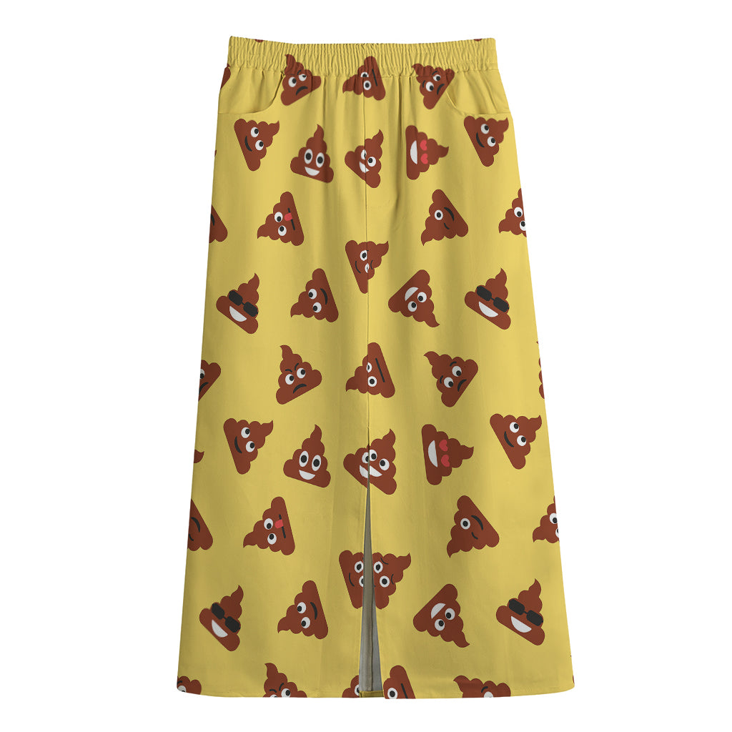 Poop Emoji Pattern Print Cotton Front Slit Maxi Skirt