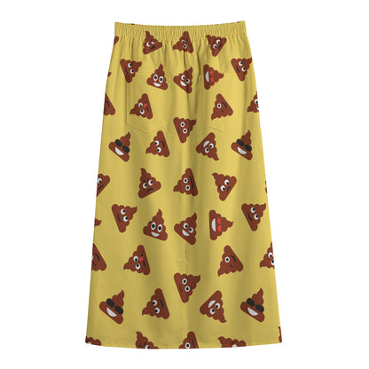 Poop Emoji Pattern Print Cotton Front Slit Maxi Skirt