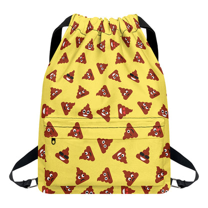 Poop Emoji Pattern Print Drawstring Backpack