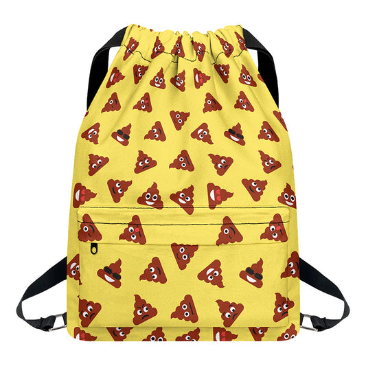 Poop Emoji Pattern Print Drawstring Backpack