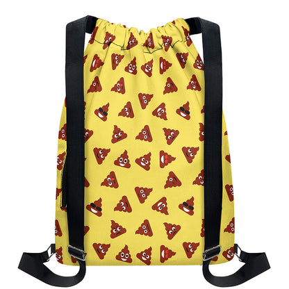 Poop Emoji Pattern Print Drawstring Backpack