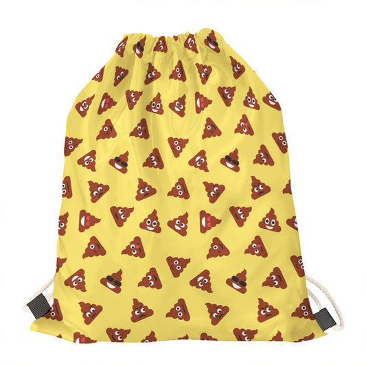 Poop Emoji Pattern Print Drawstring Bag