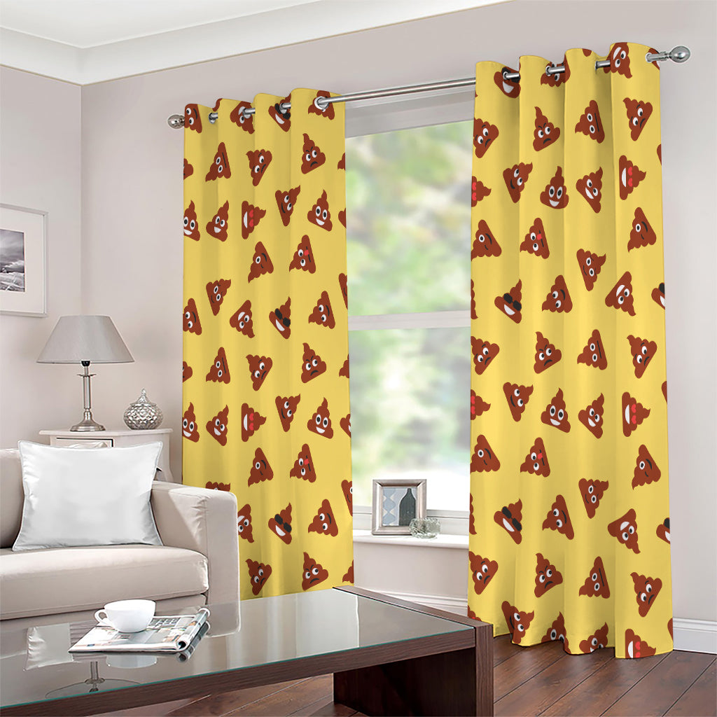 Poop Emoji Pattern Print Extra Wide Grommet Curtains