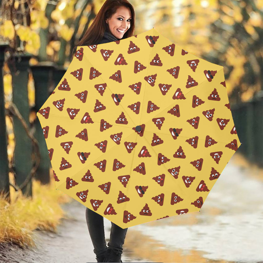 Poop Emoji Pattern Print Foldable Umbrella