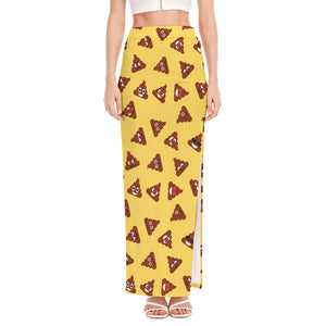 Poop Emoji Pattern Print High Slit Maxi Skirt