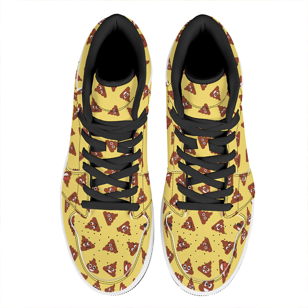 Poop Emoji Pattern Print High Top Leather Sneakers