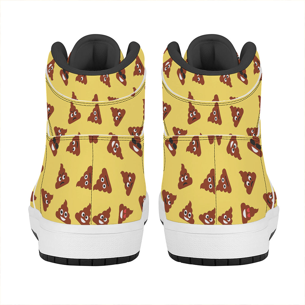 Poop Emoji Pattern Print High Top Leather Sneakers