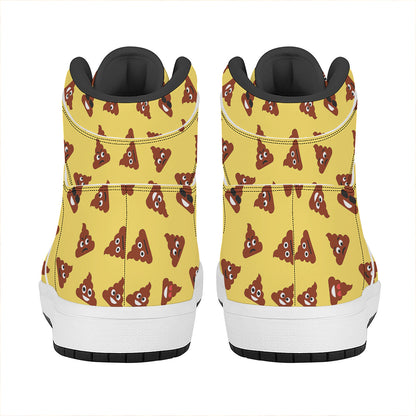 Poop Emoji Pattern Print High Top Leather Sneakers