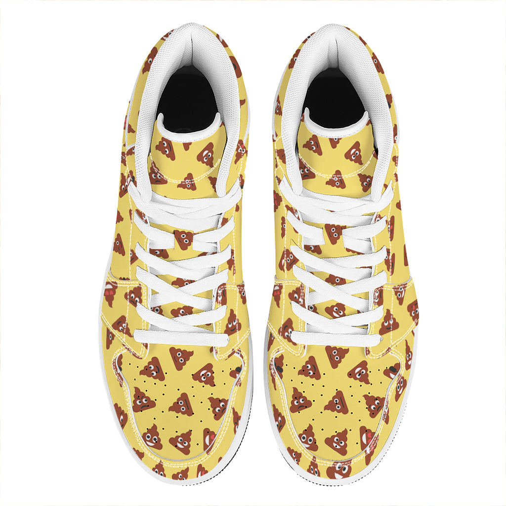 Poop Emoji Pattern Print High Top Leather Sneakers