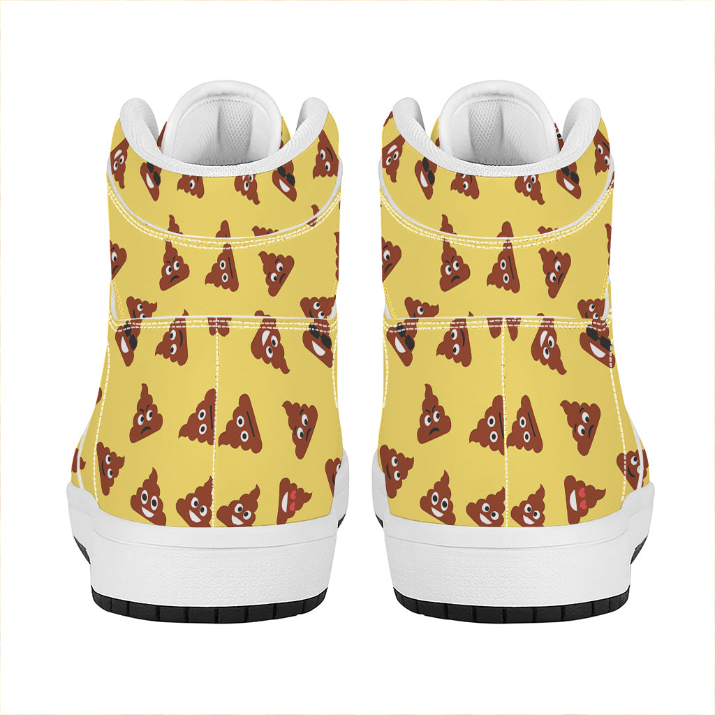 Poop Emoji Pattern Print High Top Leather Sneakers