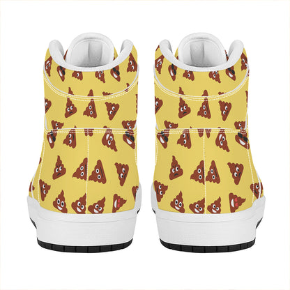 Poop Emoji Pattern Print High Top Leather Sneakers
