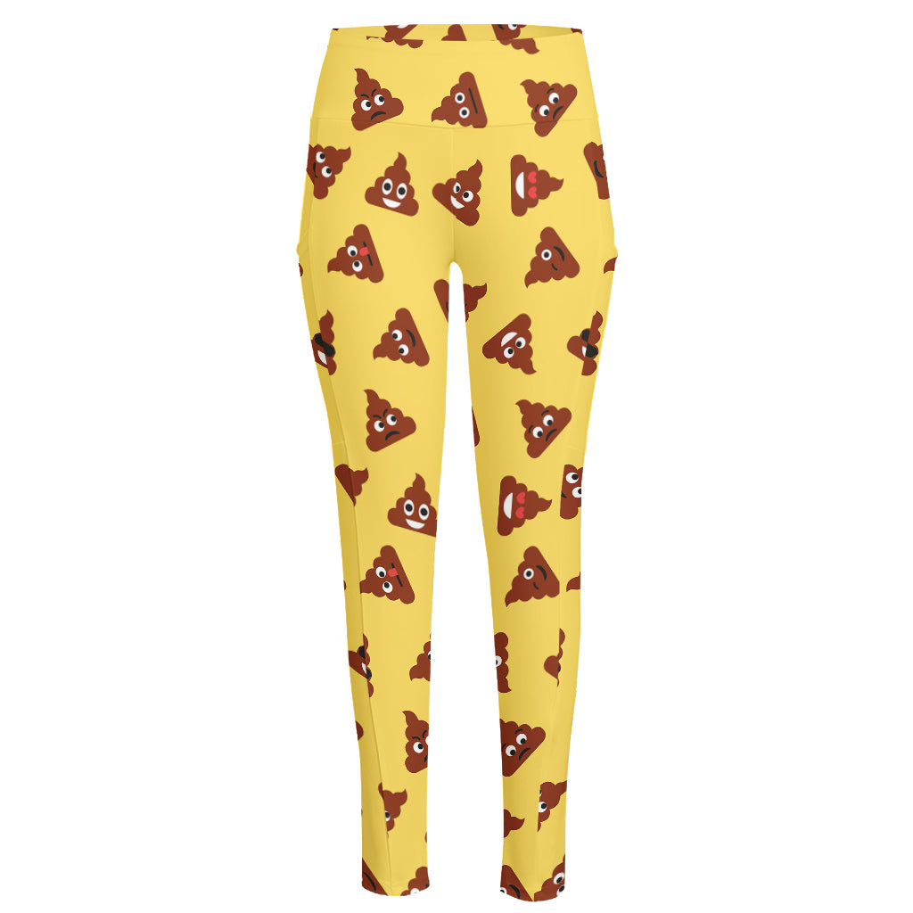 Poop Emoji Pattern Print High-Waisted Pocket Leggings