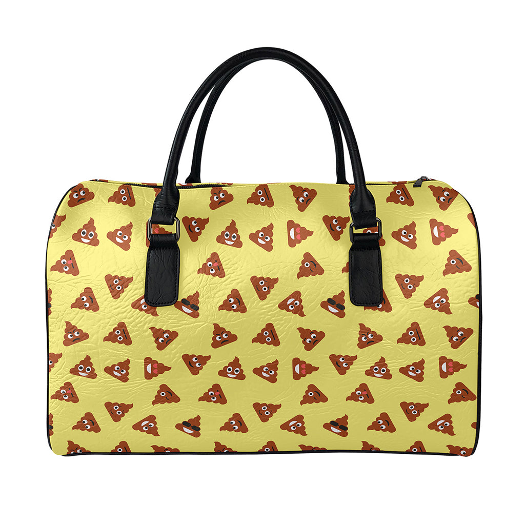 Poop Emoji Pattern Print Leather Duffle Bag