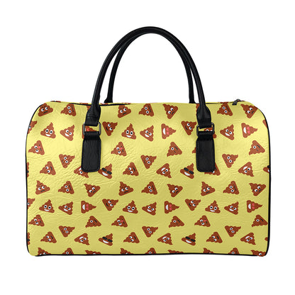 Poop Emoji Pattern Print Leather Duffle Bag