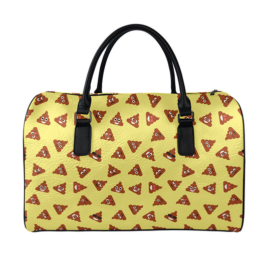 Poop Emoji Pattern Print Leather Duffle Bag