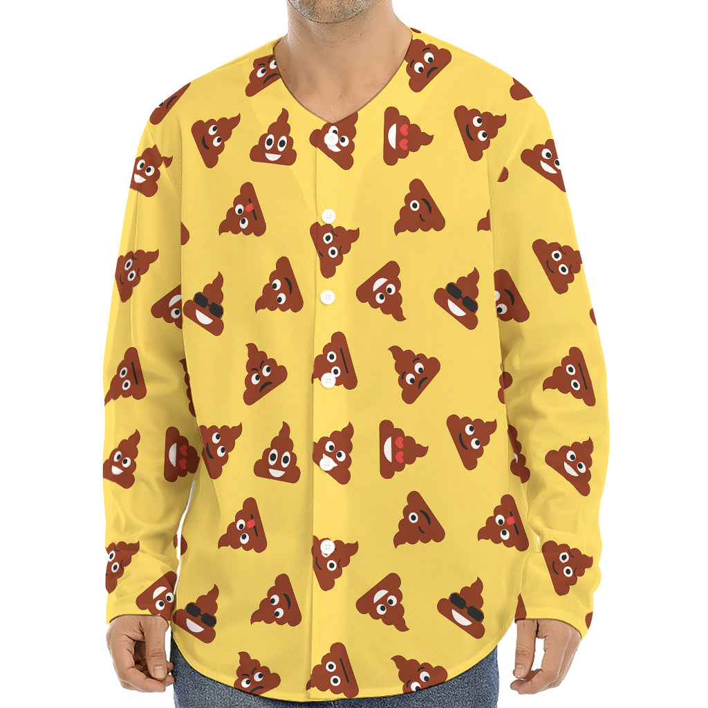 Poop Emoji Pattern Print Long Sleeve Baseball Jersey