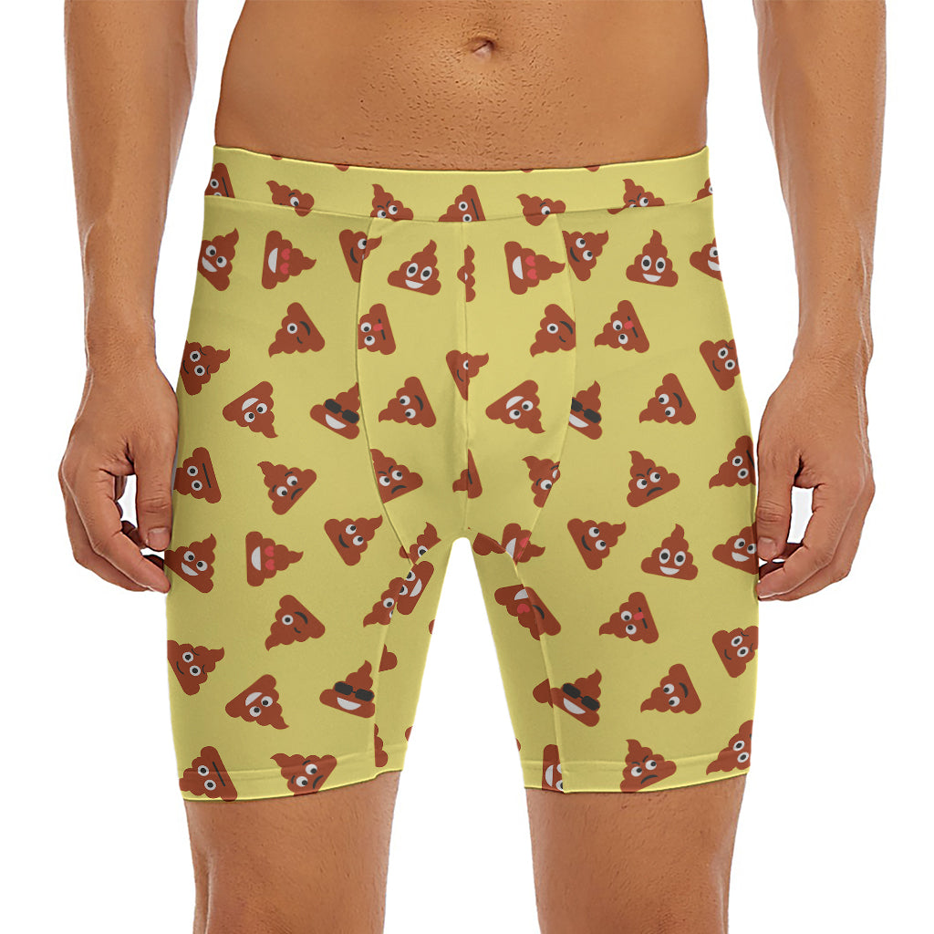 Poop Emoji Pattern Print Men's Long Boxer Briefs