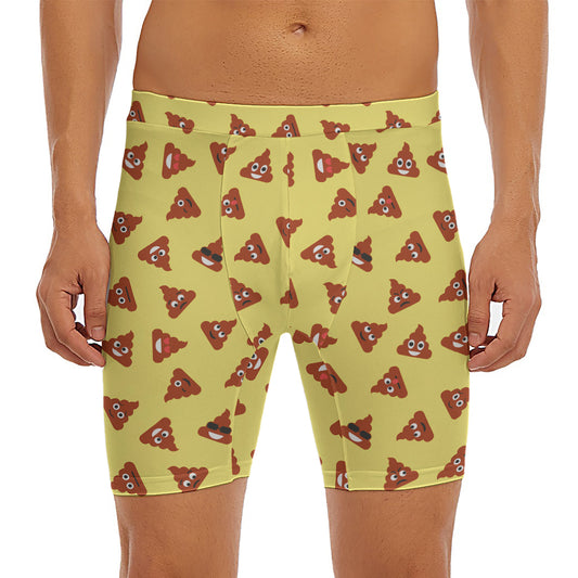 Poop Emoji Pattern Print Men's Long Boxer Briefs