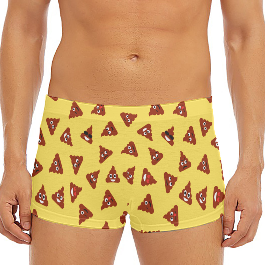 Poop Emoji Pattern Print Men's Short Boxer Briefs