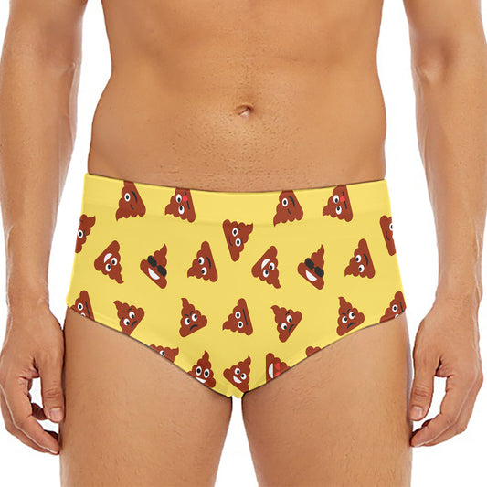 Poop Emoji Pattern Print Men's Triangle Swim Briefs