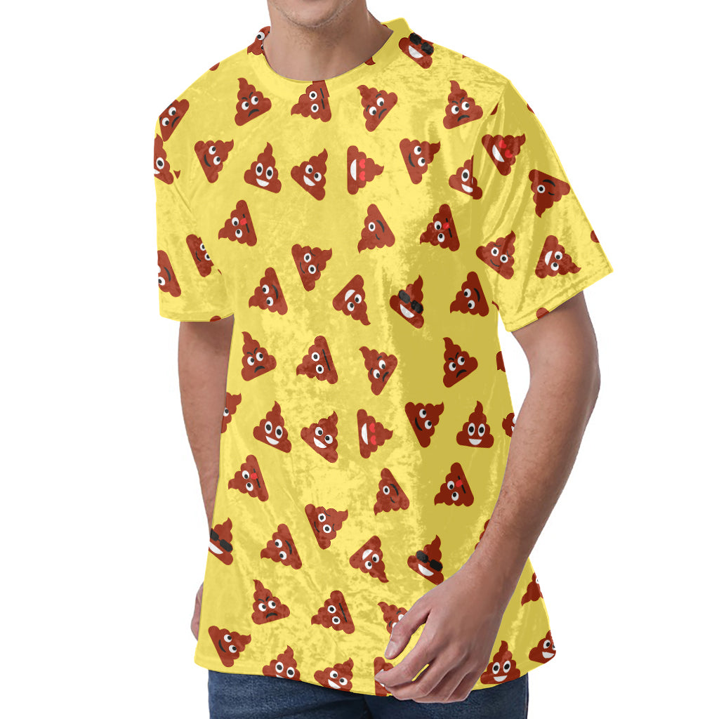 Poop Emoji Pattern Print Men's Velvet T-Shirt
