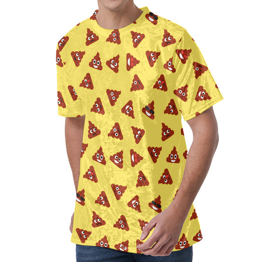 Poop Emoji Pattern Print Men's Velvet T-Shirt