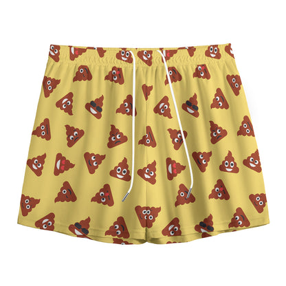 Poop Emoji Pattern Print Mesh Shorts