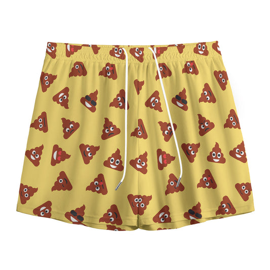 Poop Emoji Pattern Print Mesh Shorts