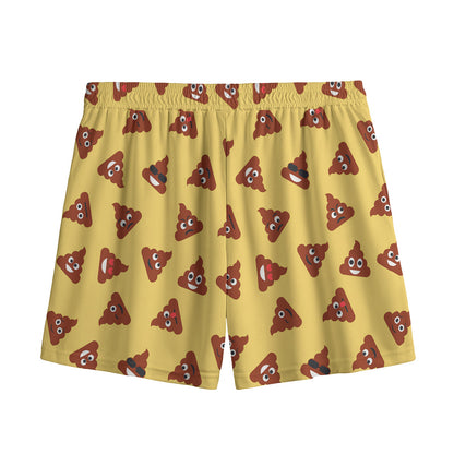Poop Emoji Pattern Print Mesh Shorts