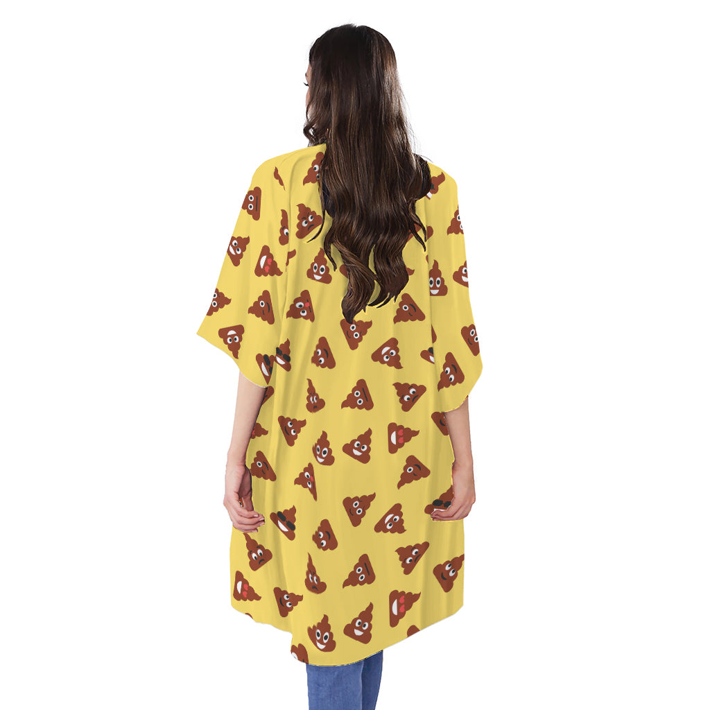 Poop Emoji Pattern Print Open Front Beach Cover Up