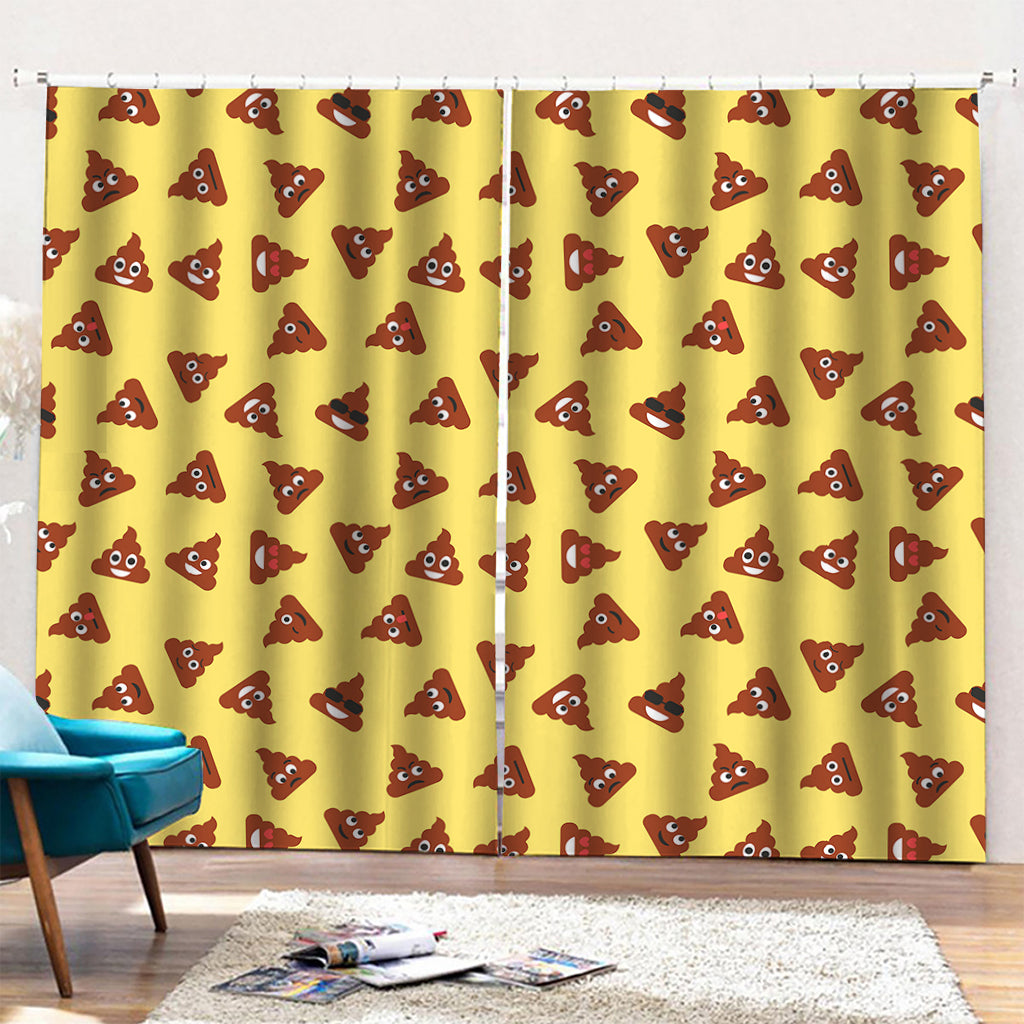 Poop Emoji Pattern Print Pencil Pleat Curtains