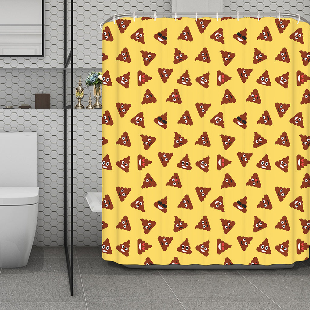 Poop Emoji Pattern Print Polyester Shower Curtain