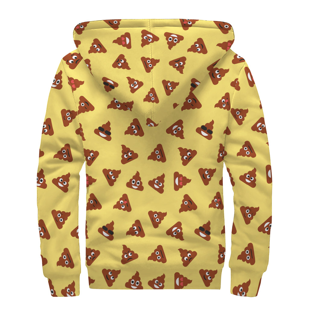 Poop Emoji Pattern Print Sherpa Lined Zip Up Hoodie