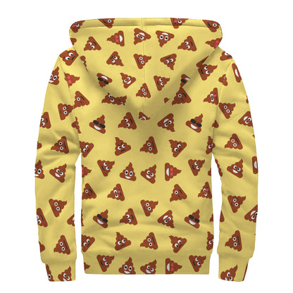 Poop Emoji Pattern Print Sherpa Lined Zip Up Hoodie