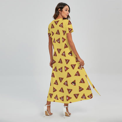 Poop Emoji Pattern Print Short Sleeve Maxi Dress