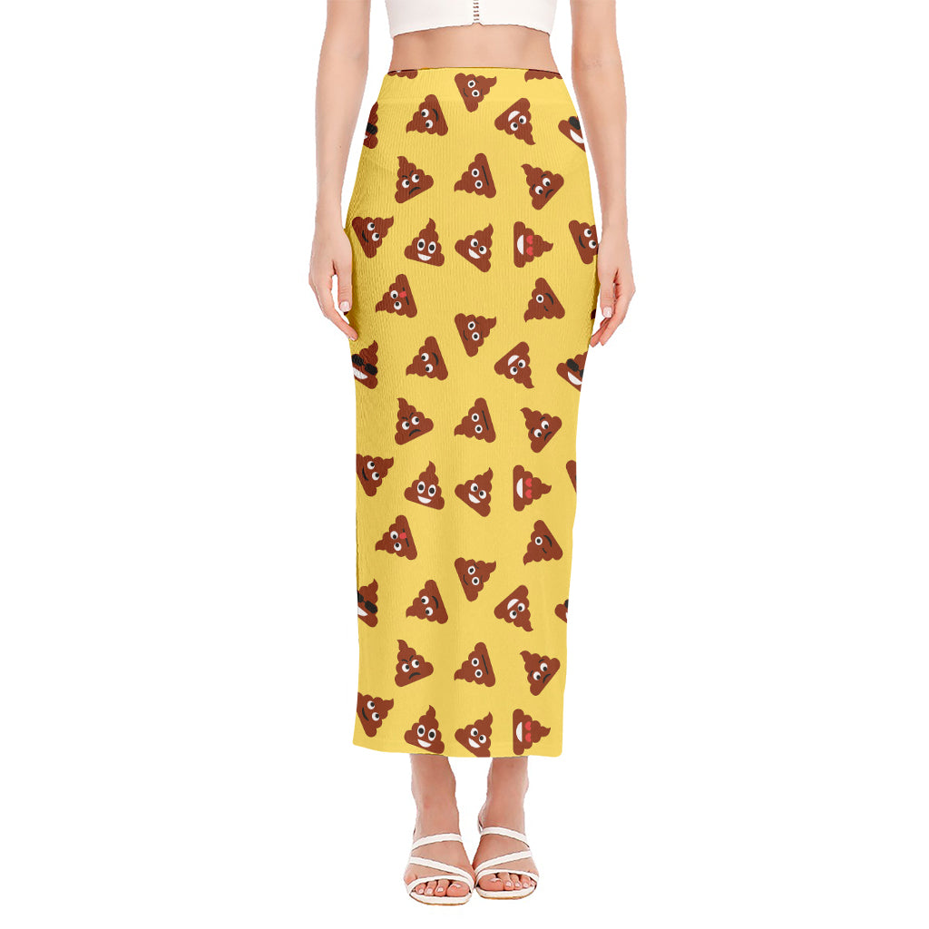 Poop Emoji Pattern Print Side Slit Maxi Skirt