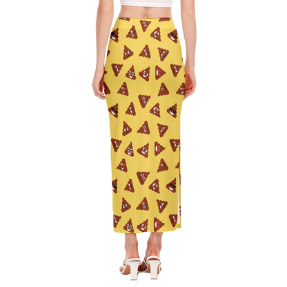 Poop Emoji Pattern Print Side Slit Maxi Skirt