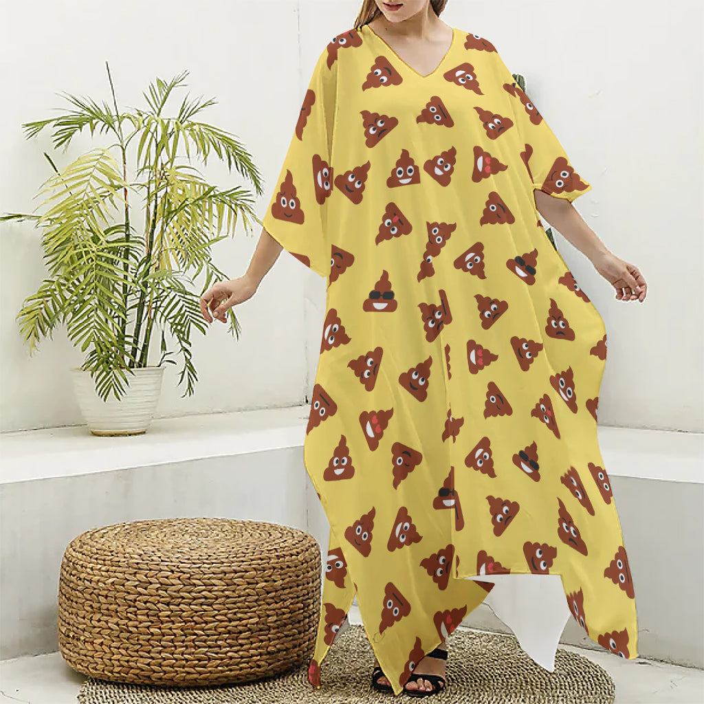 Poop Emoji Pattern Print Silk V-Neck Kaftan Dress