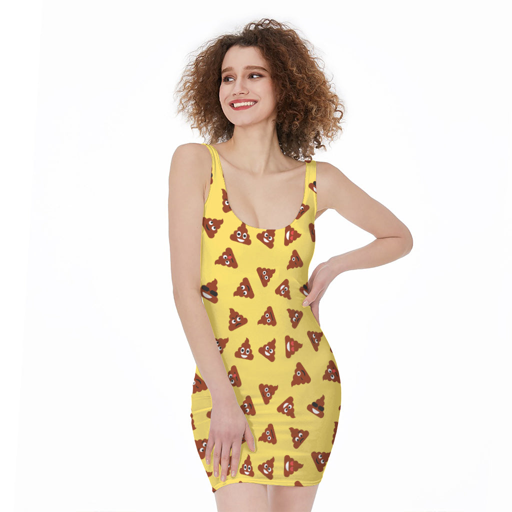 Poop Emoji Pattern Print Sleeveless Bodycon Dress