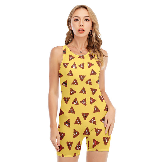 Poop Emoji Pattern Print Sleeveless One Piece Swimsuit