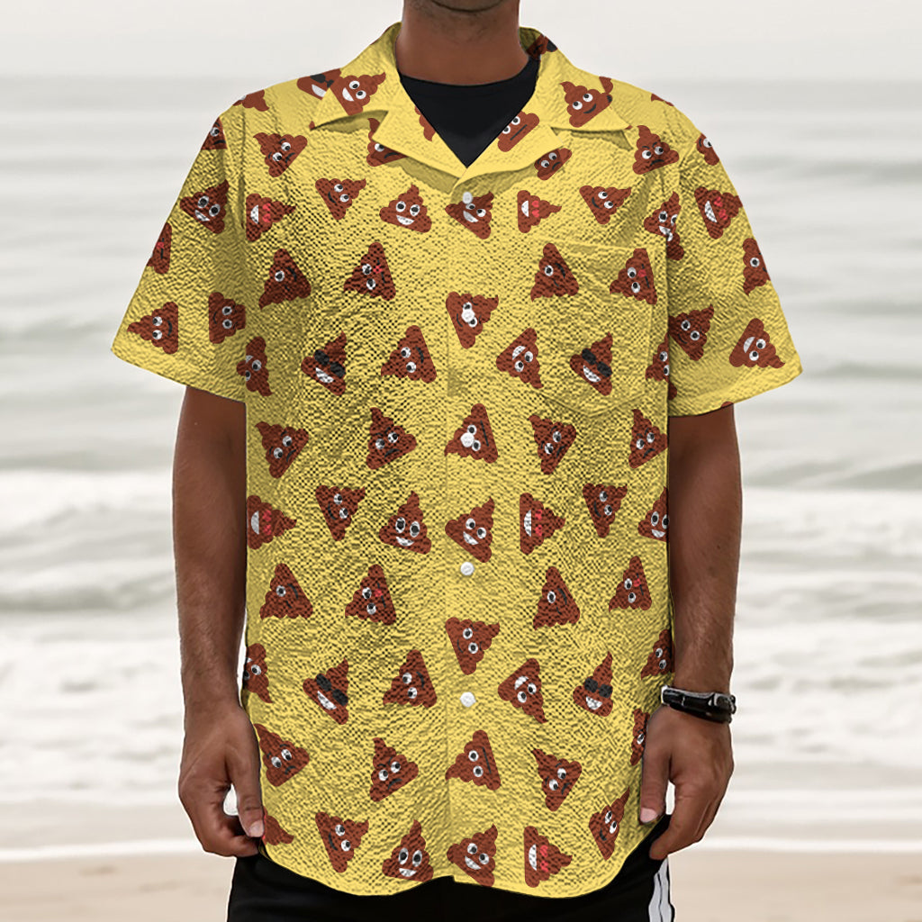 Poop Emoji Pattern Print Textured Short Sleeve Shirt