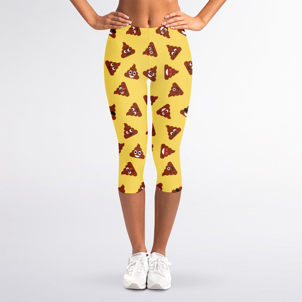 Poop Emoji Pattern Print Women's Capri Leggings